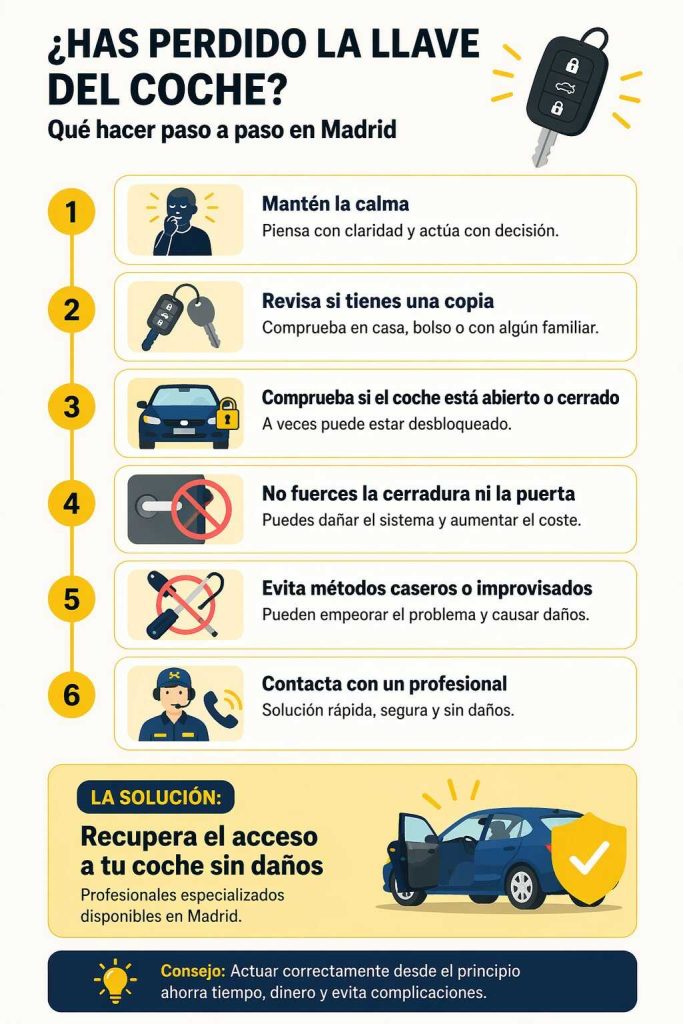 Infografía sobre lo qué hacer s ihas perdido las llaves del coche en la calle