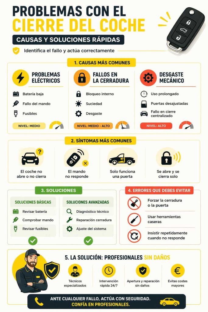 Infografía sobre los problemas por los que falla el cierre del coche