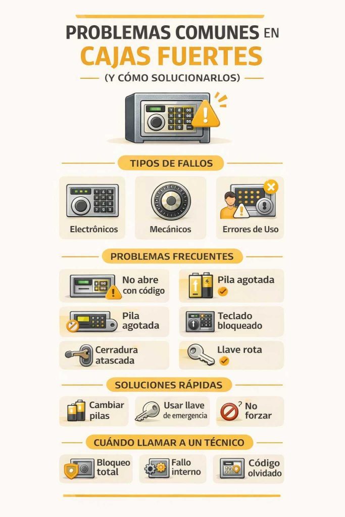Infografía sobre los problemas más comunes en las cajas fuertes