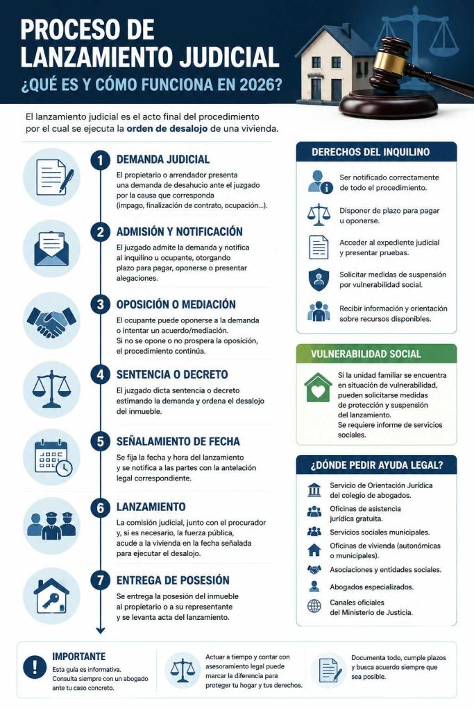 Infografía del proceso de lanzamiento judicial de vivienda paso a paso en España