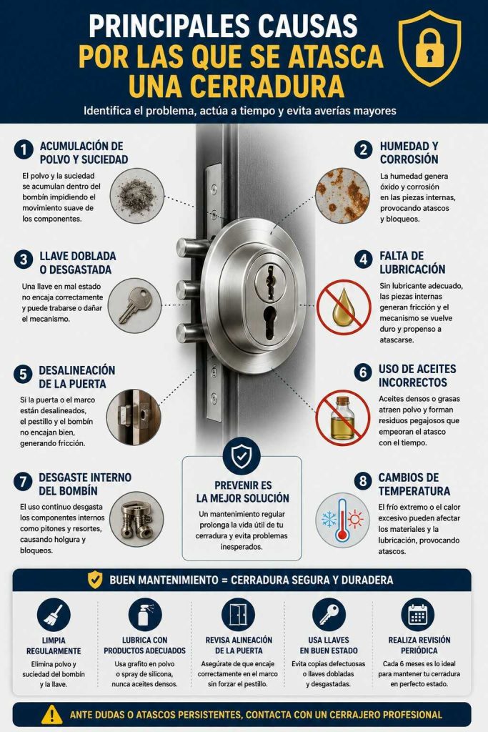Infografía sobre los factores que causan el atasque de una cerradura