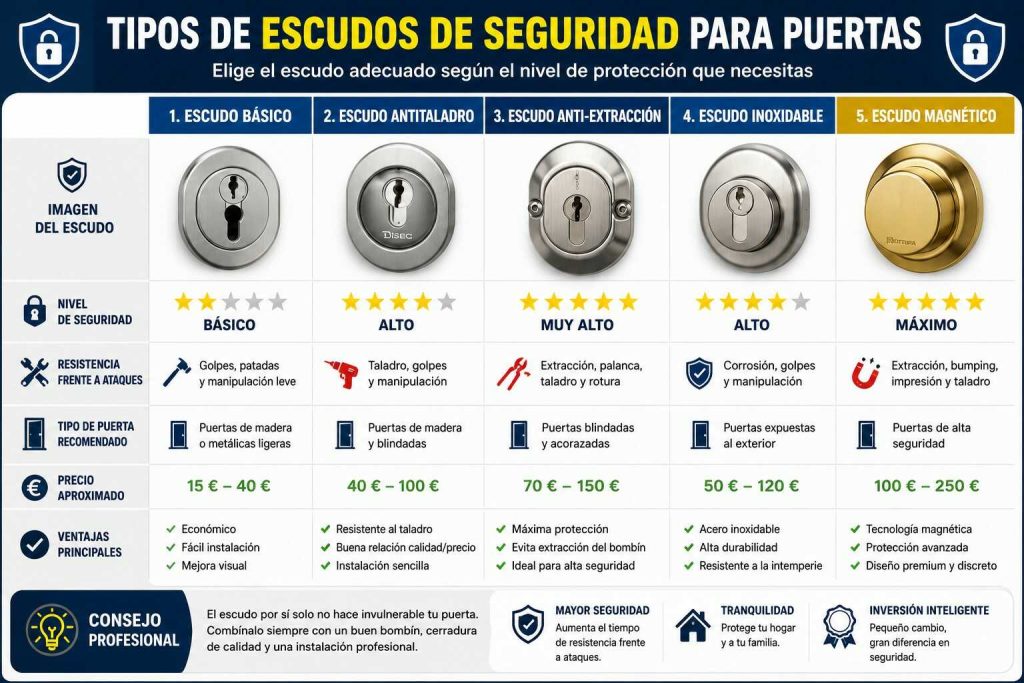 Tipos de escudos de seguridad para puertas