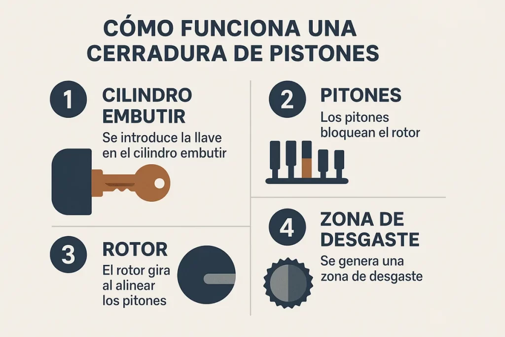 simple del cilindro embutir mostrando pitones, rotor y zona de desgaste