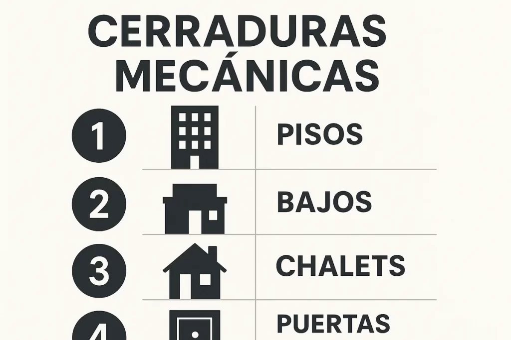 ejemplos de cerraduras mecánicas utilizadas en pisos, bajos, chalets y puertas blindadas de Madrid