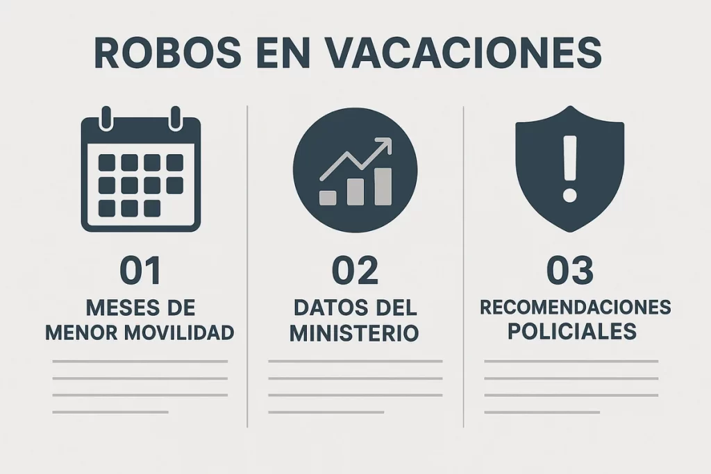 el número de robos con fuerza en viviendas durante meses vacacionales frente a meses de menor movilidad, con datos del Minist