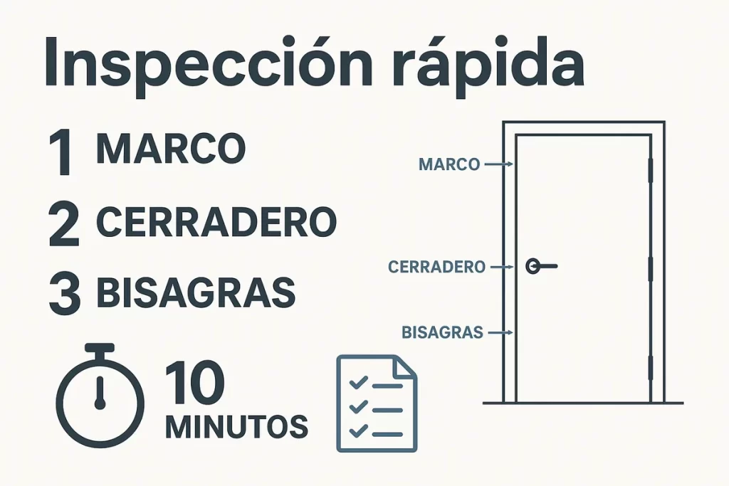 Inspección rápida de marco y bisagras en 10 minutos
