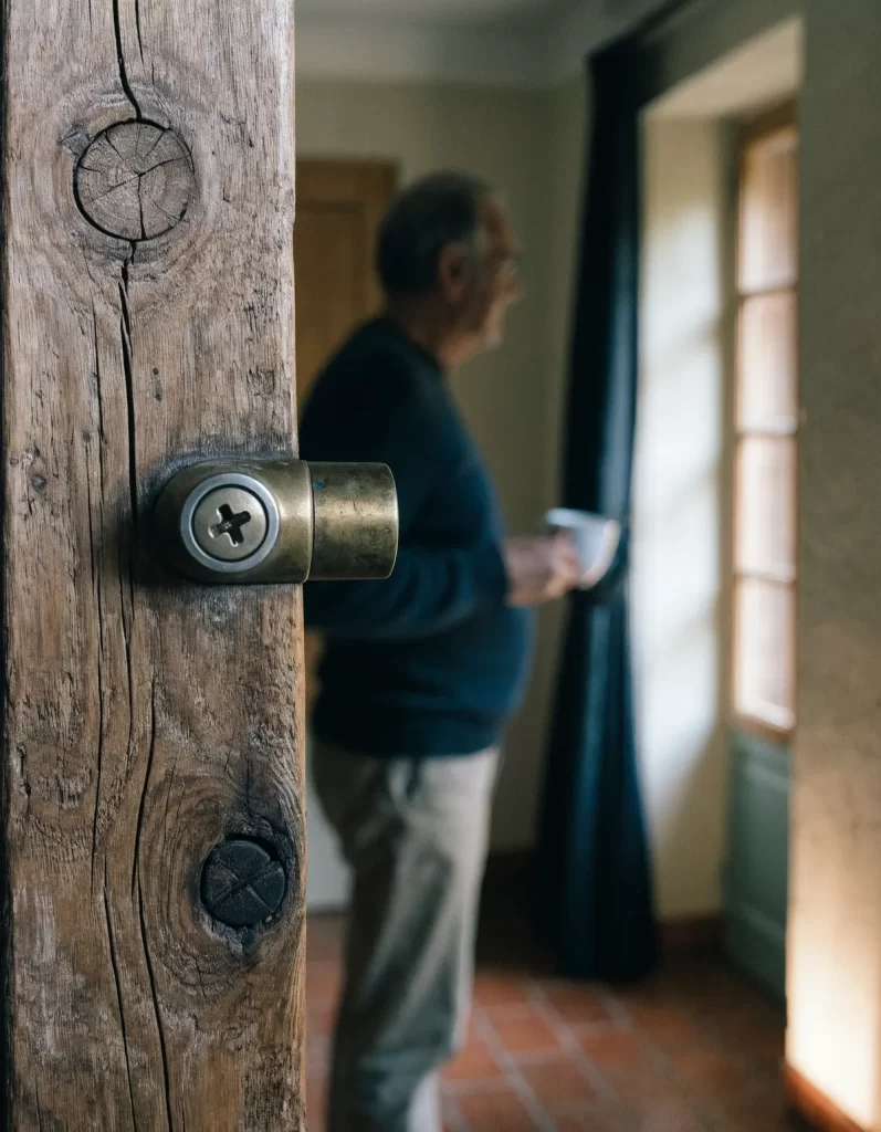 primer plano del canto de la puerta señalando el tornillo de fijación del bombín